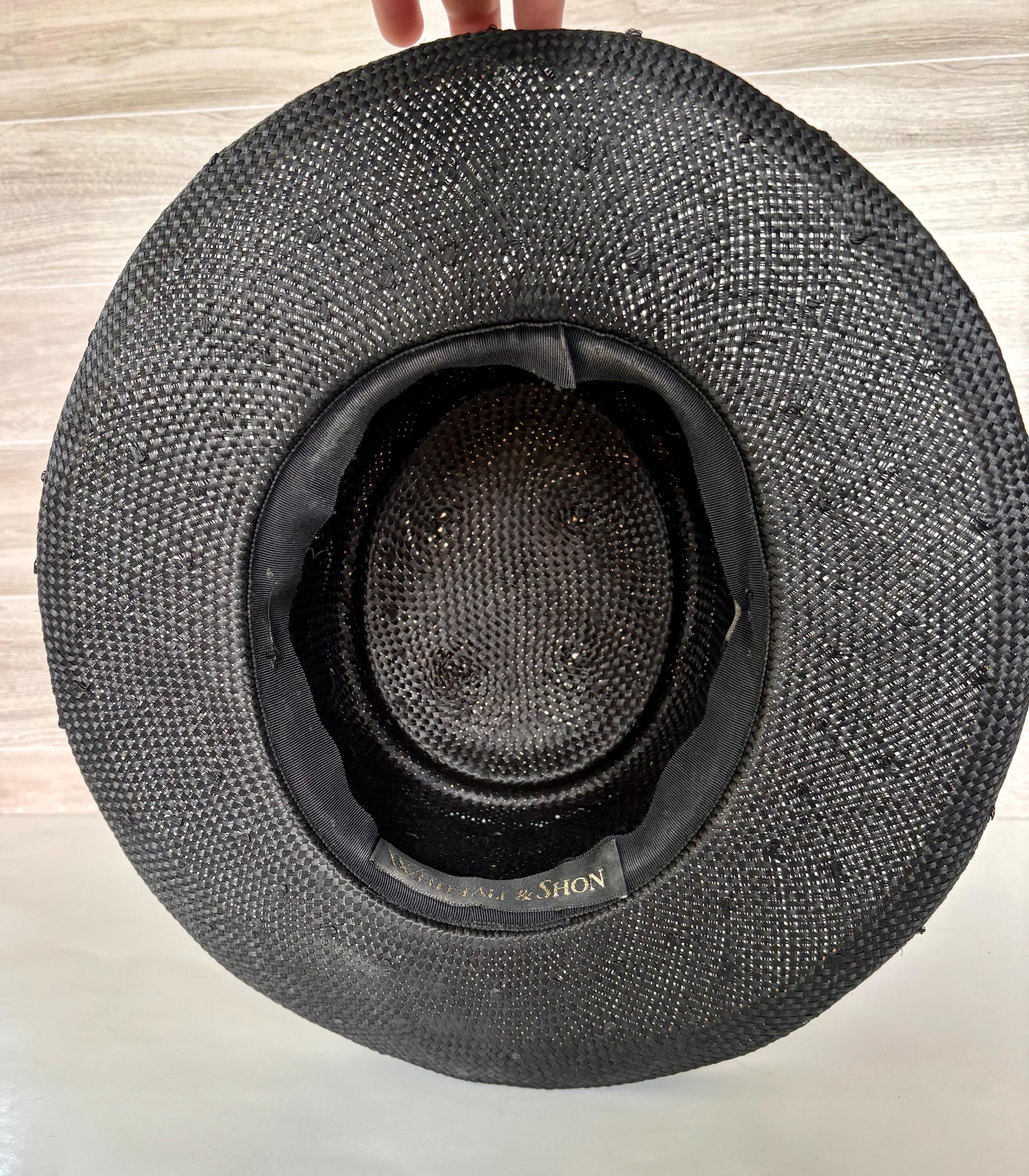 Vintage Whittall & Son Bowlman Hat – Black Straw and Leopard 