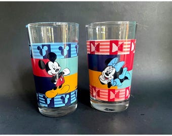 Vintage Micky & Minnie Maus Trinkgläser – 2er-Set – Anker Hocking – Walt Disney – Retro Sammlerstück – Disney Geschenk – 11 cm