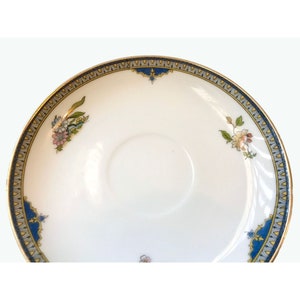 Antique Noritake Modesta Porcelain Saucer with floral decor and blue yellow rim Tea ceramic plate collection Replacement Japan.