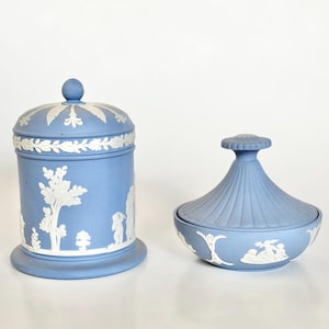 Vintage Wedgwood Jasperware – Pale Blue Jar & Lid and Rare Trinket Box, Mid-Century Classical Decor, Made in England (Sold Separately)