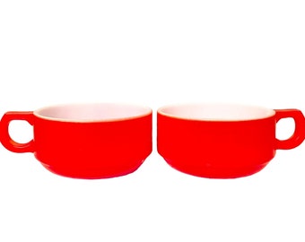 Vintage Orange Soup Mugs Cups with Handle Orange set of 2 retro kitchen orange glass soup chili bowls decor midcentury kitchen decor orange.