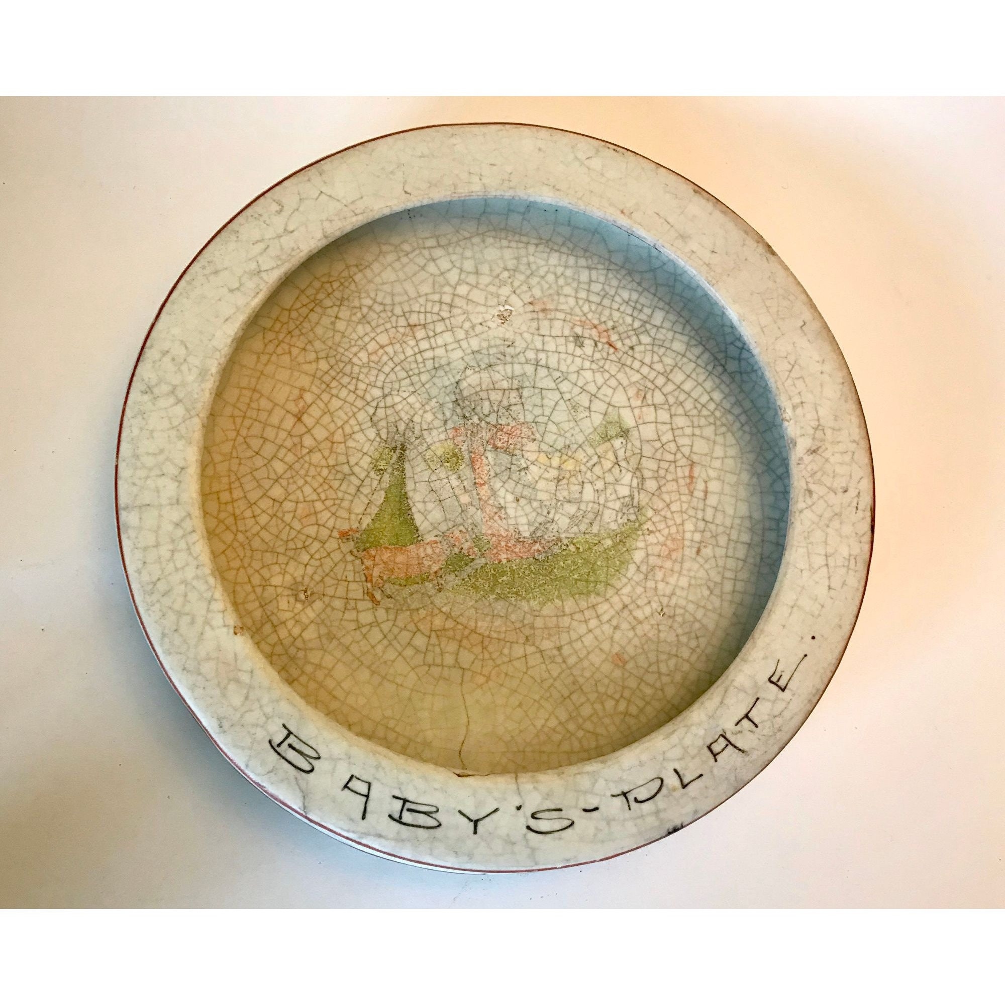 アンティークベビープレート - 陶器製子供用食器、1900年代初頭の
