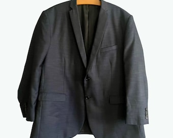 Vintage Italian Jacket Men by Aldo Zorino size 50R 2X 3X in navy blue with silk lining Made in Italy retro 90s plus size men blazer jacket.