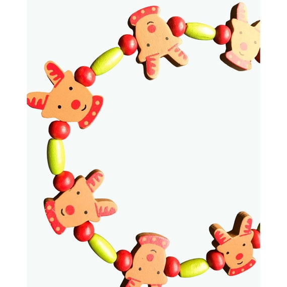 Vintage Wood Christmas Necklace of Rudolph Reinde… - image 5