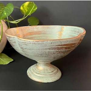 Vintage Royal Haeger Pottery Sockel-Schale - Grün mit gebürstetem Gold - Midcentury USA Art Pottery