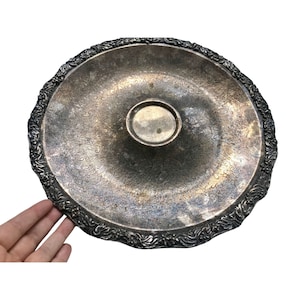 Vintage Silver Plated Engraved Tray – Repoussé Floral Border – Ornate Raised Center – 12&quot; Silverplate Platter