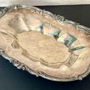 Antique Continental Silver on Copper 2109 Silverplated Footed Bowl | Ornate Oblong Centerpiece with 4 Legs | Vintage Table Decor | 13.5”