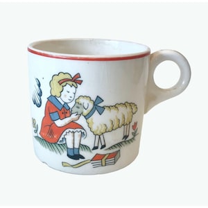 Vintage Children&#39;s Cup – Mary Had a Little Lamb Rhyme Mug, 1940s Baby Cup, Mid-Century Child’s Ceramic Mug, Nursery Decor