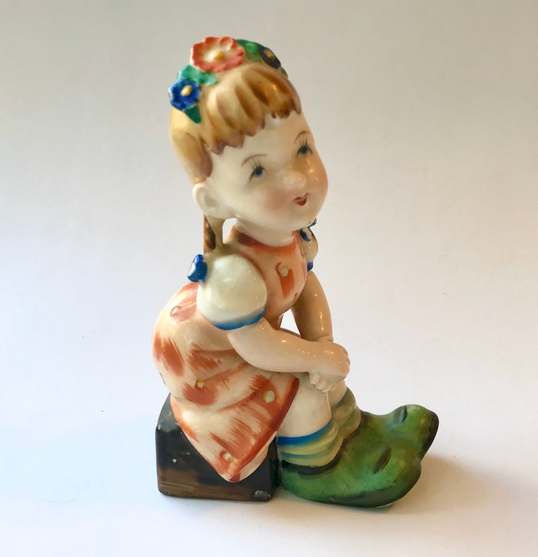 Vintage Occupied Japan Girl Figurine With Floral Headdress and Etsy