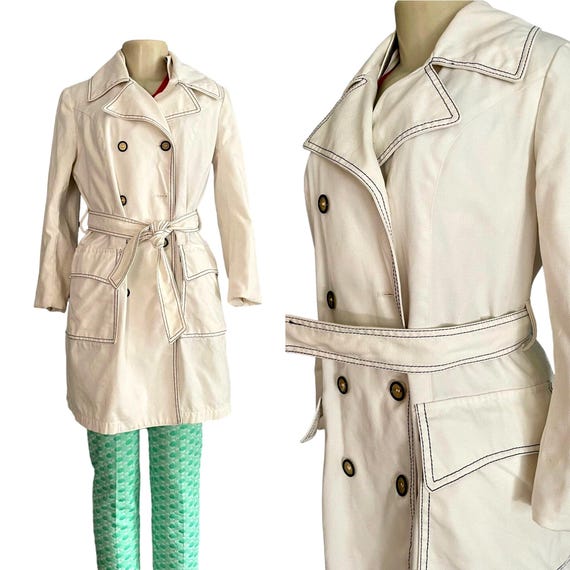 Vintage London Fog Trench Coat – Short White Denim – 60s/70s