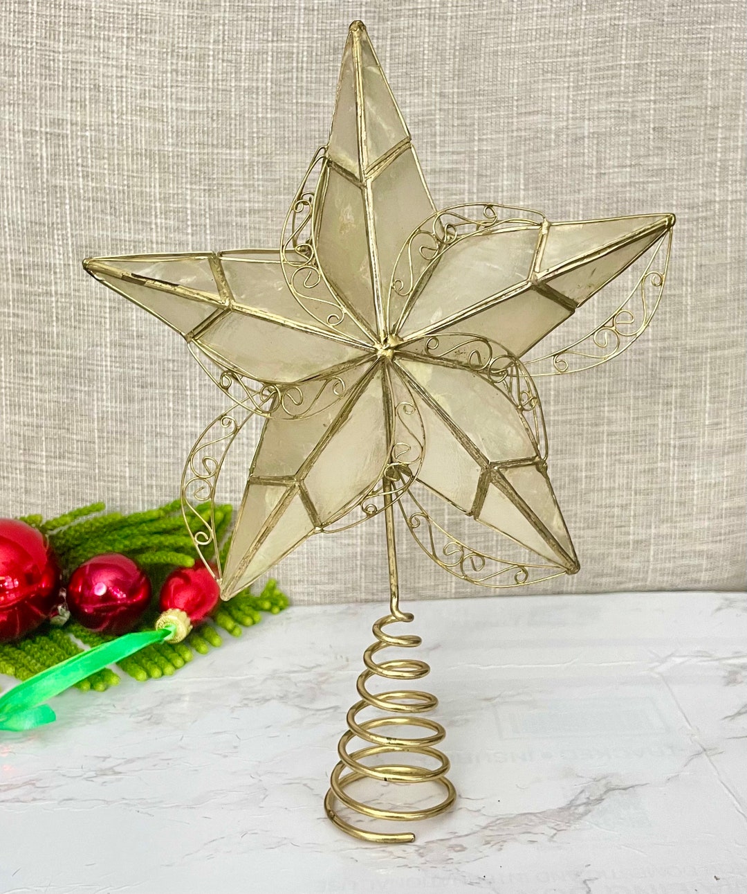 Vintage Capiz Shell Tree Topper Star With Gold Tone Metal Etsy