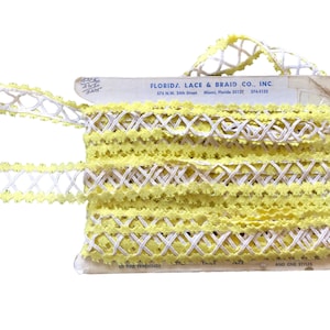 Bordure jacquard vintage 1 3/4" ruban tissé jaune et blanc, Florida Lace & Braid Co., Fournitures de couture