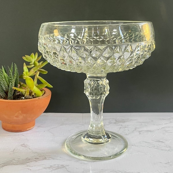 Vintage Indiana Glass Confections Diamond Point Candy Compote Dish Footed Sokkel retro glas kristal decoratief voetstuk schotel decor cadeau.