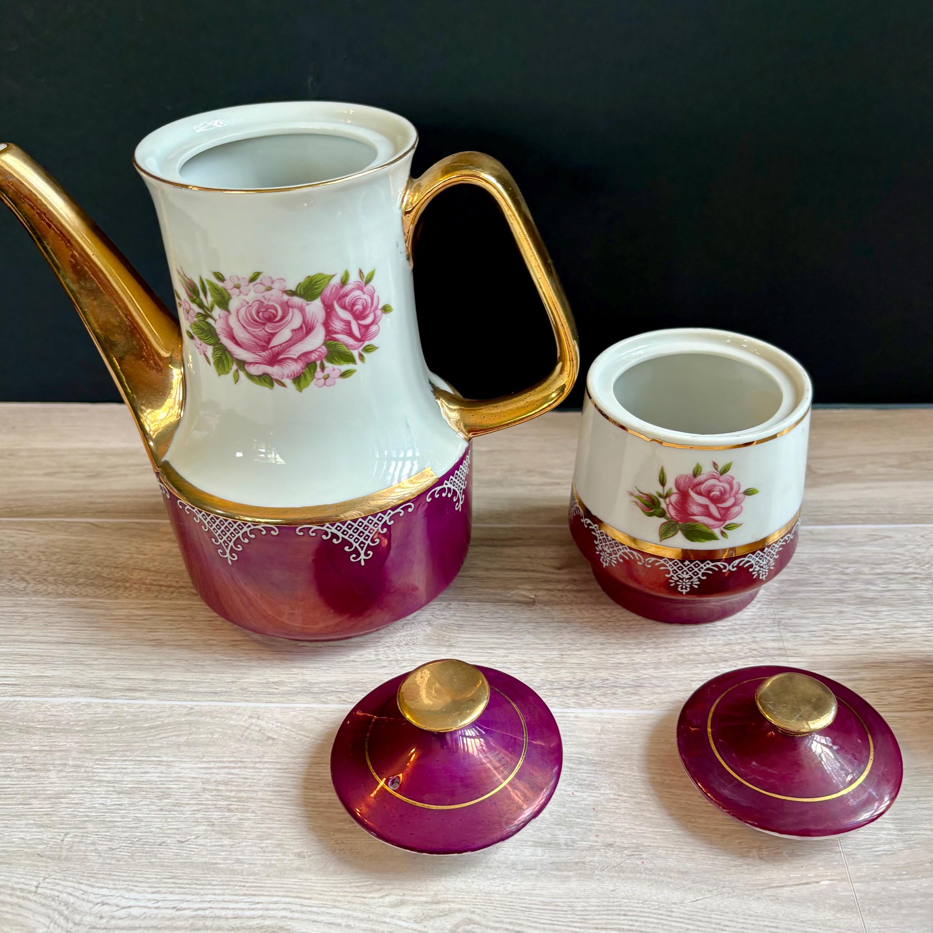 Vintage Coffee Set With Iridescent Purple & Gold Details by Vandel