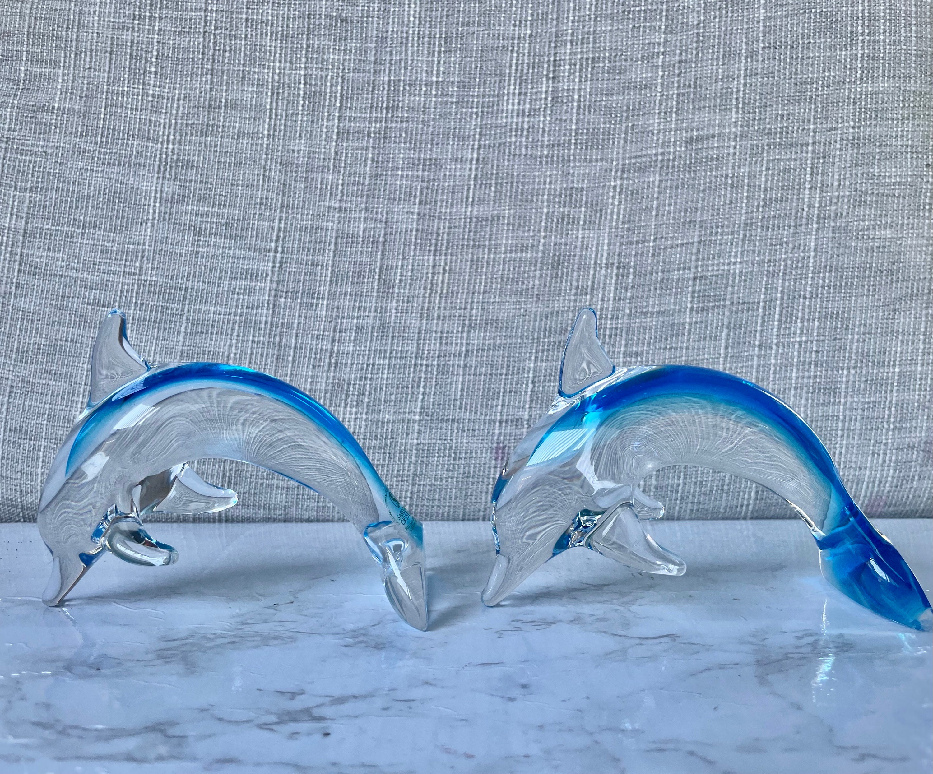 Vintage Sardinia Crystal Dolphins – Set of 2 by Marcolin – Blue