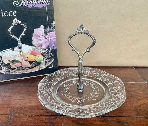 Vintage Crystal Centerpiece Server – Silver-Plated Handle, New in Box