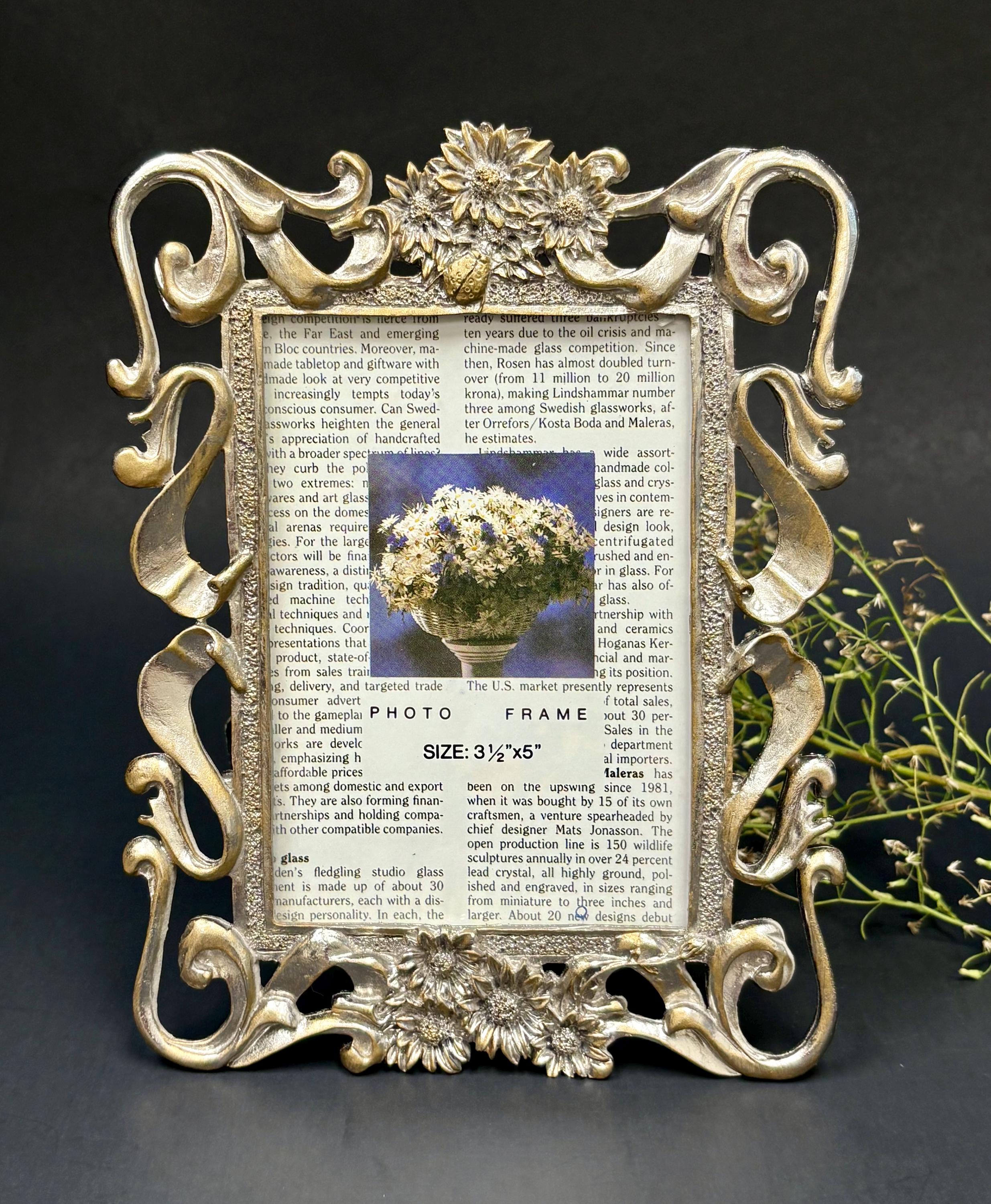 Vintage Ornate Metal Picture Frame With Rectangular Window