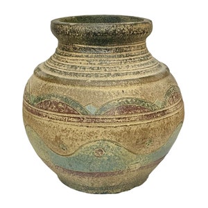 Vase vintage en poterie - Céramique de grès peinte à la main, décoration bohème du sud-ouest des États-Unis