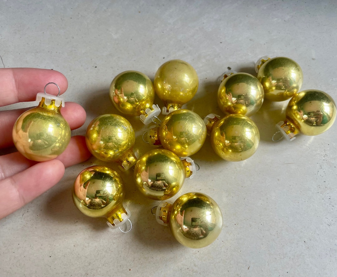 Miniature Glass Ball Christmas Ornaments Set of 12 in Gold 12 Tiny Mini