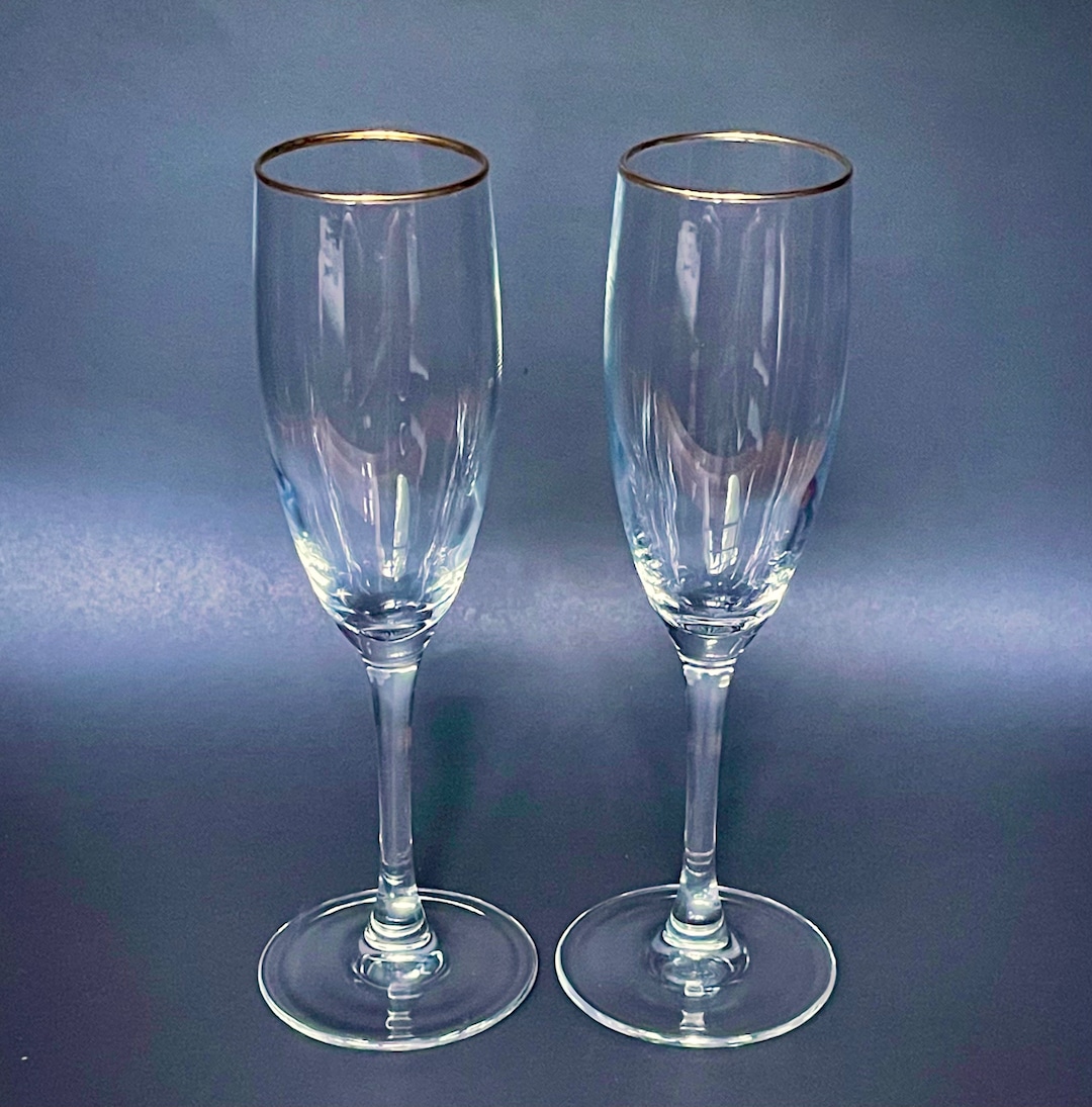 Vintage Champagne Glasses With Gold Trim Champagne Flutes Set of 2