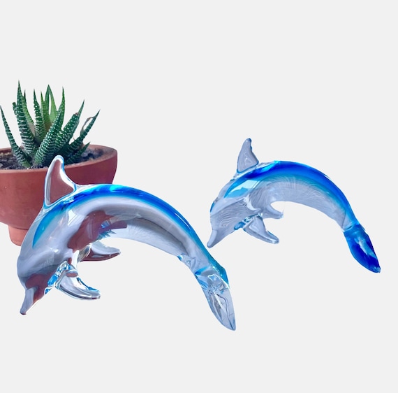 Vintage Sardinia Crystal Dolphins – Set of 2 by Marcolin – Blue