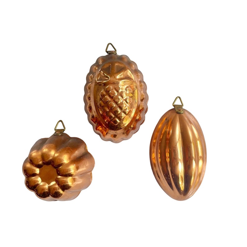 Vintage Copper Molds set of 3 Pineapple Ribbed Decorative Aspic Mold Wall Hangings Farmhouse Country Kitchen Cottage Kitchen decor gift. image 1