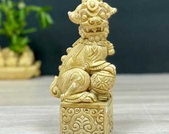 大型中国風福犬像 黄緑犬 ギフト 犬置物 風水 陶器 守護寺 福犬 守護