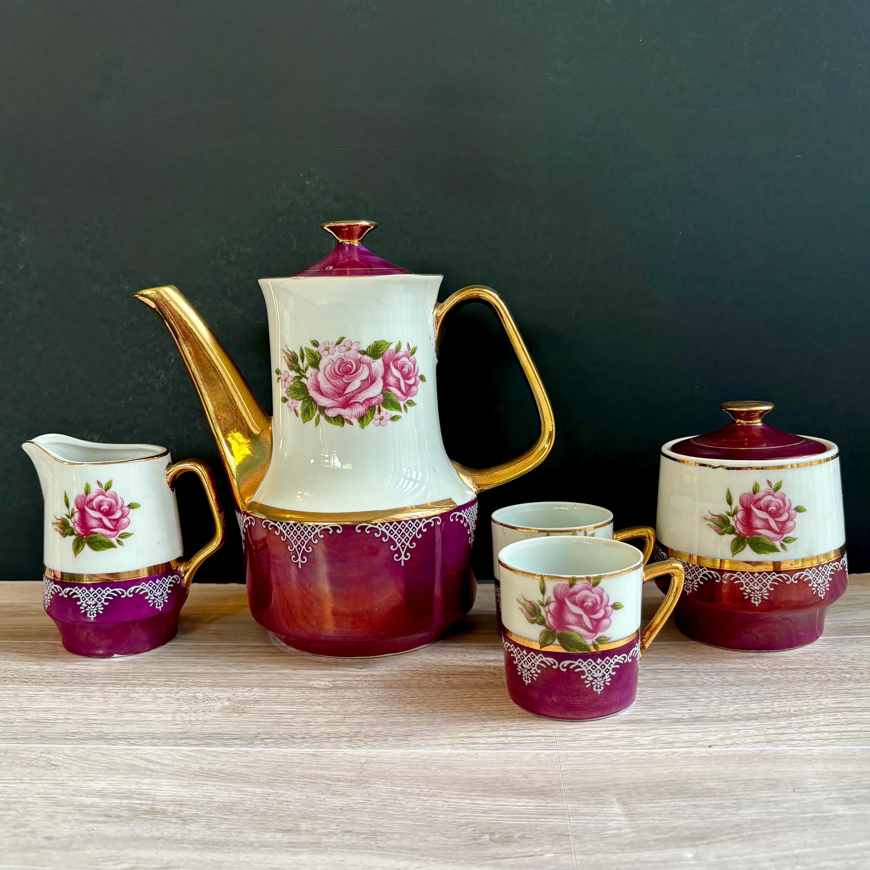 1930-60年代　インドネシア　ヨギャシルバー　ティー／コーヒーセット Vintage Coffee Set With Iridescent Purple & Gold Details by Vandel