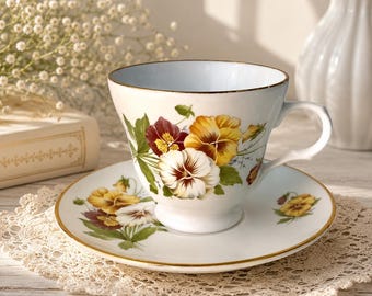 Vintage Tea Cup & Saucer by Crown Trent – Flower of the Month August – Bone China England