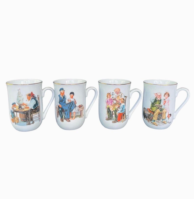Vintage Norman Rockwell Ceramic Mugs – Set of 4 Scenes image 2