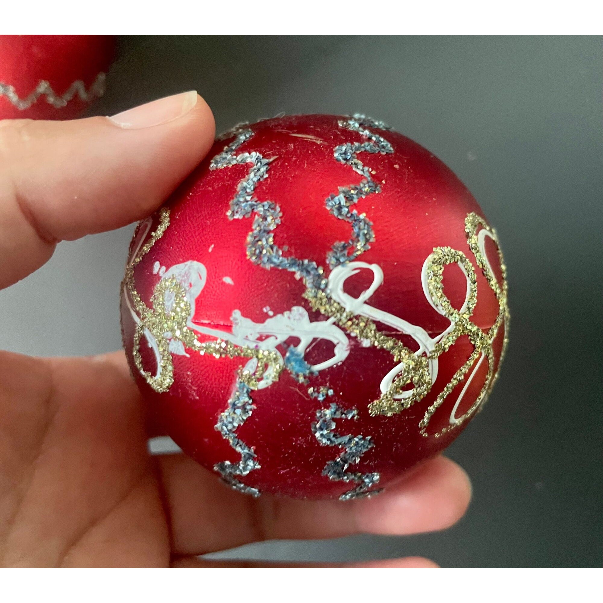 Vintage Glass Christmas Ornaments Set of 2 – Red & Gold Glitter