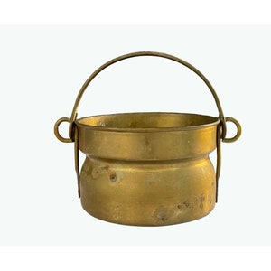 Vintage Brass Bucket Planter with Handle | Rustic Cauldron Pot | Retro Cabin Decor | Brass Basket | Gift