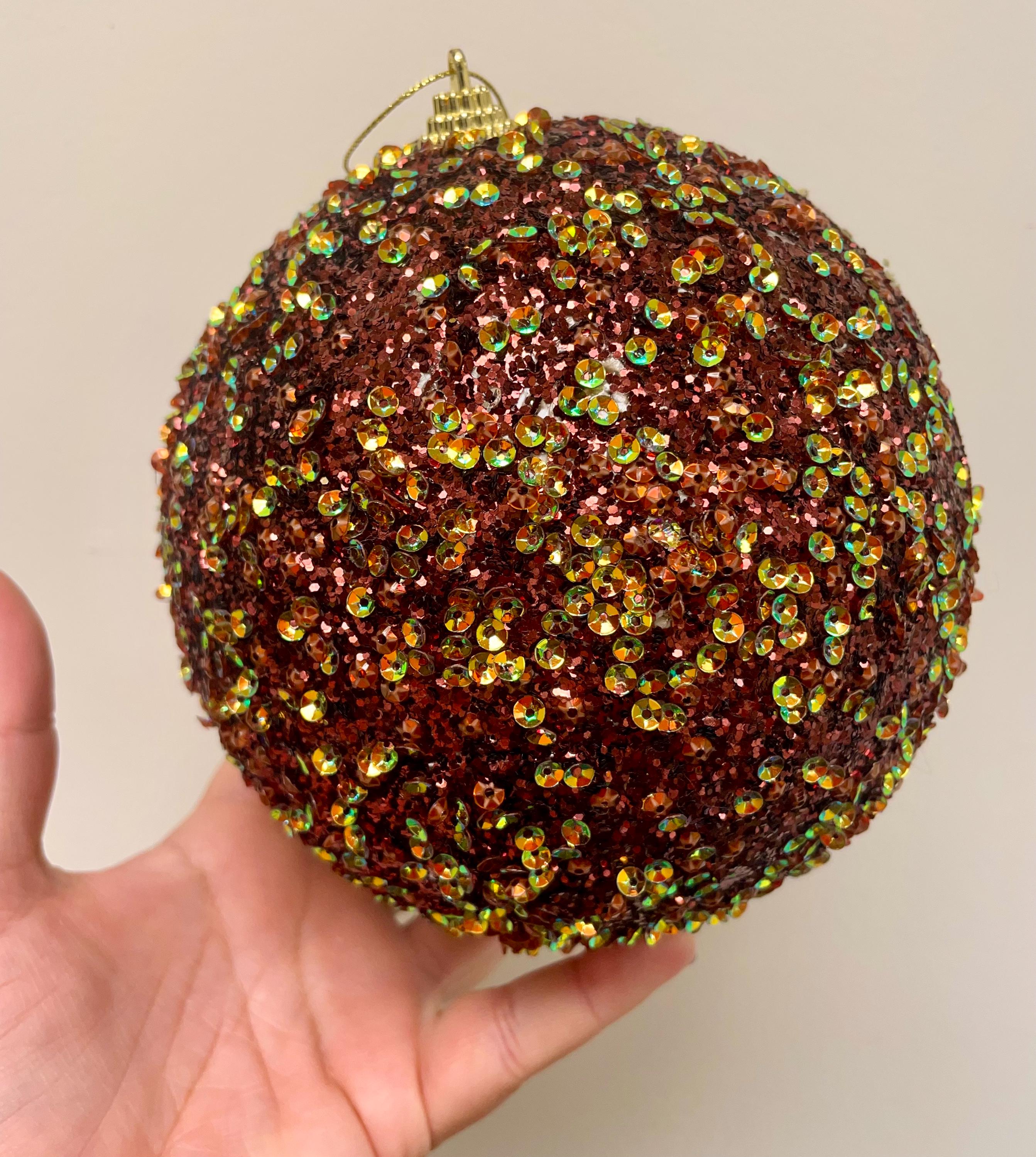 Vintage Oversized Sequin Ornament – 6" Copper & Gold Foam Ball – Extra Large Retro Christmas Tree Decor