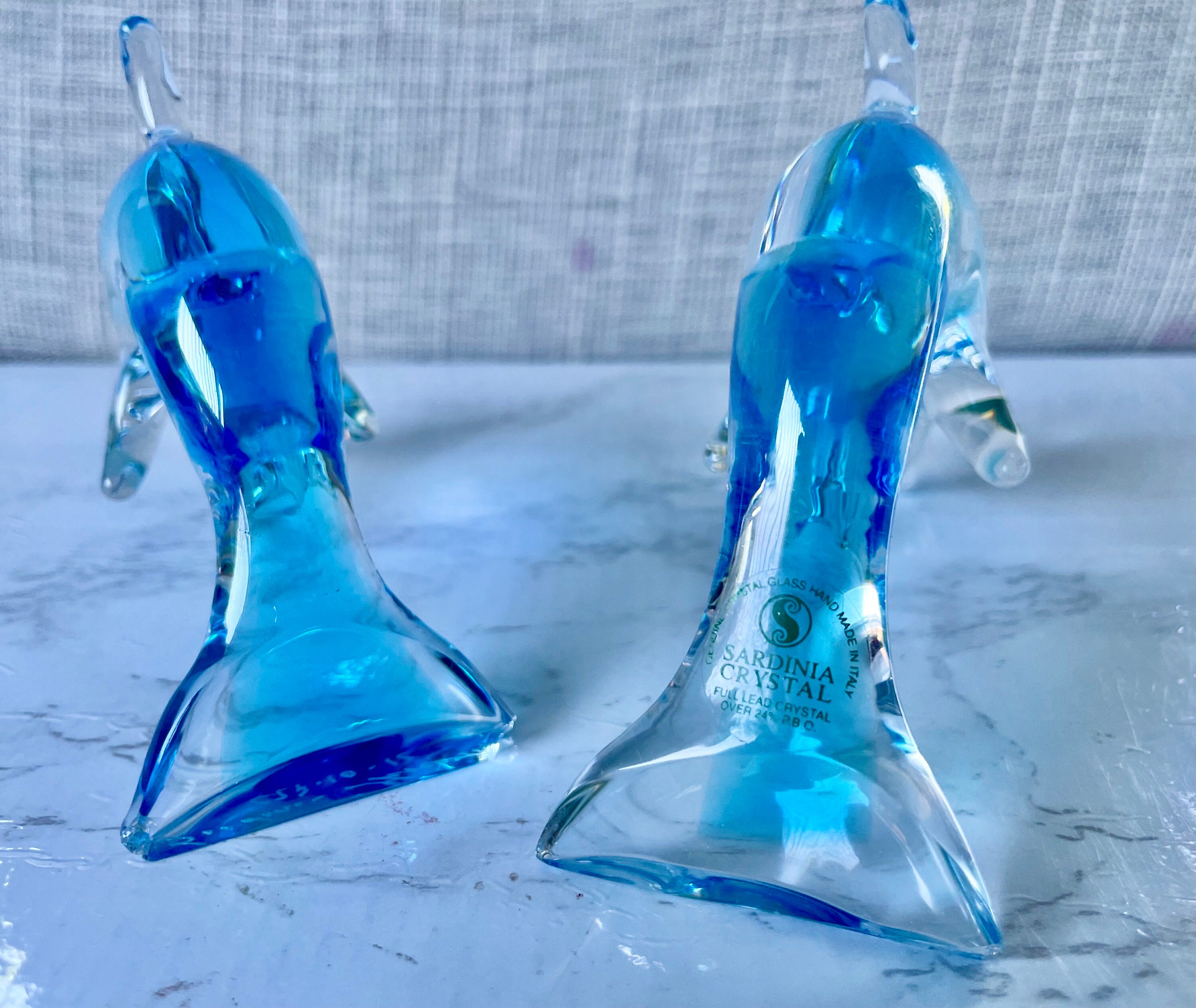 Vintage Sardinia Crystal Dolphins – Set of 2 by Marcolin – Blue