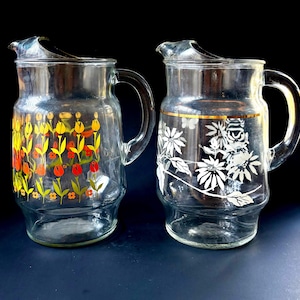 Vintage Glass Pitchers 1950s Floral – Ice Lip Scroll Design – XL 10" Midcentury Iced Tea or Lemonade Jug – Sold Individually image 1