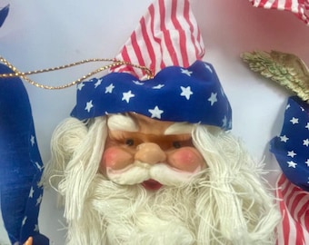 Adornos navideños vintage de Papá Noel y ángeles con temática patriótica – Decoración navideña retro americana – Se venden por separado