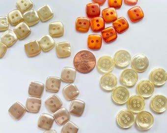 Vintage Pearlized Squared Buttons in Iridescent Pearl Greay Pearl Orange Pearl 2 hole Sew Through 1/2 inch buttons set of 12.