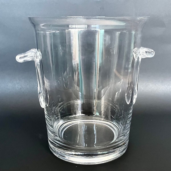 Vintage Glass Champagne Bucket with Hand blown Rolled Glass Handles barware home bar decor clear glass ice bucket container gift.