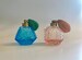 Vintage cut glass Perfume Bottles with Mesh Atomizers set of 2 in Pink & blue, 2 Mid Century Style vanity accessory Hollywood Glam Boudoir. 