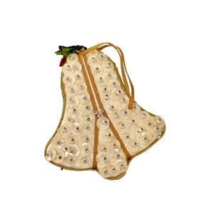 Vintage Weihnachtsverzierung - Gold und weiße festgesteckte Pailletten, Retro Midcentury Feiertagsdekor
