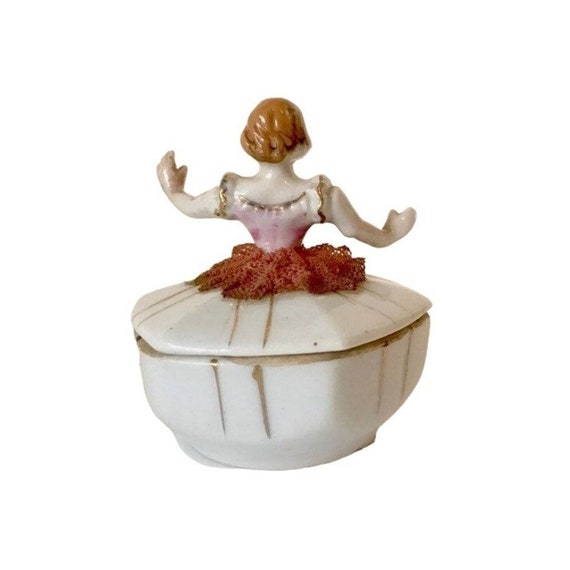 Vintage Ballerina Porcelain Jewelry Box with Lace… - image 3