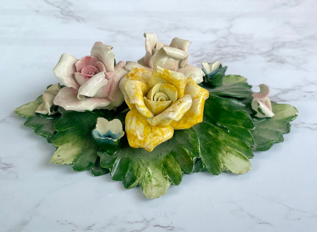 Vintage Capodimonte Porcelain Flowers Roses Ceramic Decor Etsy