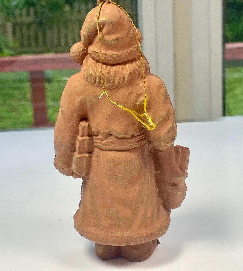 Terracotta Santa Christmas Ornament Large Santa Claus Ornament Painted