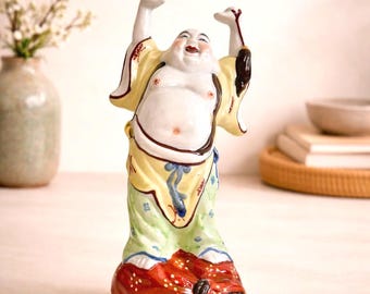 Vintage Chinese Laughing Buddha Figurine - Ceramic Happiness Statue