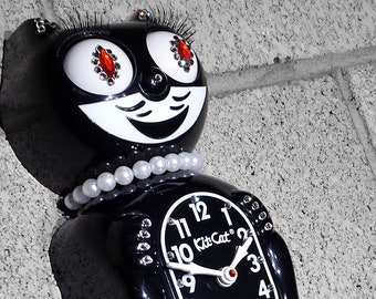 Official BLACK Kit Cat Klock Clock - Lady - Jeweled Swarovski Crystals