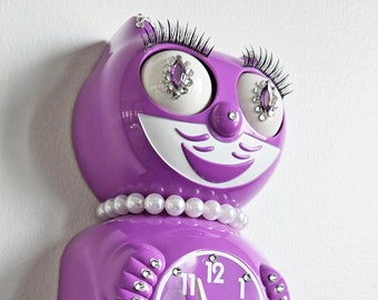 Official ORCHID Purple Kit Cat Klock Clock - Lady - Jeweled Swarovski Crystals