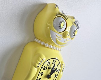 Official MAJESTIC YELLOW Kit Cat Klock Clock - Lady - Jeweled Swarovski Crystals