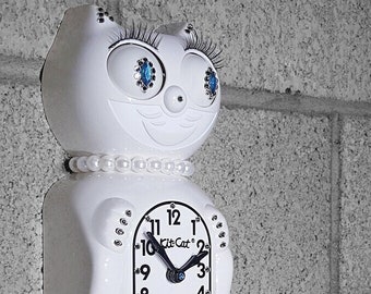 Official WHITE Kit Cat Klock Clock - Lady - Jeweled Swarovski Crystals