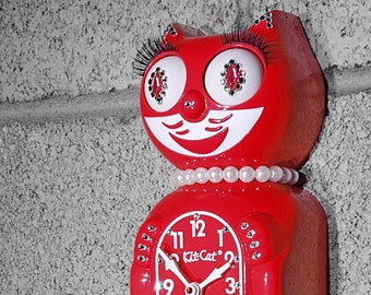 Official SCARLET Red Kit Cat Klock Clock - Lady - Jeweled Swarovski Crystals