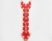 On SALE 48 quot USED CARS Auto Shop Vehicles UsedCars Plug-In or Battery Operated led Rustic Metal Light Up Arrow Marquee Sign